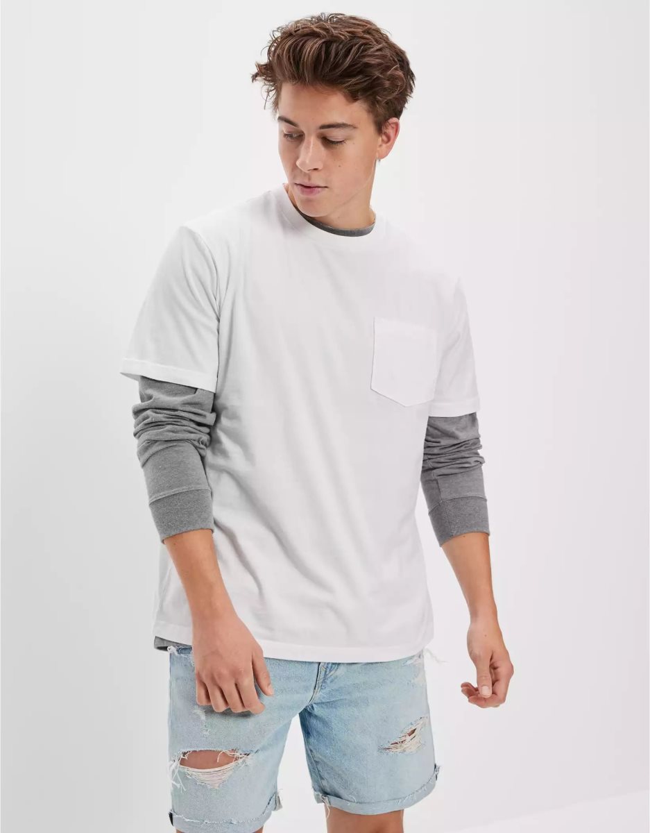 T Shirts American Eagle AE Super Soft Legend Pocket Blanche Homme | WKG-95878953